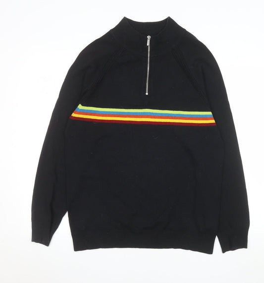 Tu Mens Black Striped 1/4 Zip Knit Jumper M