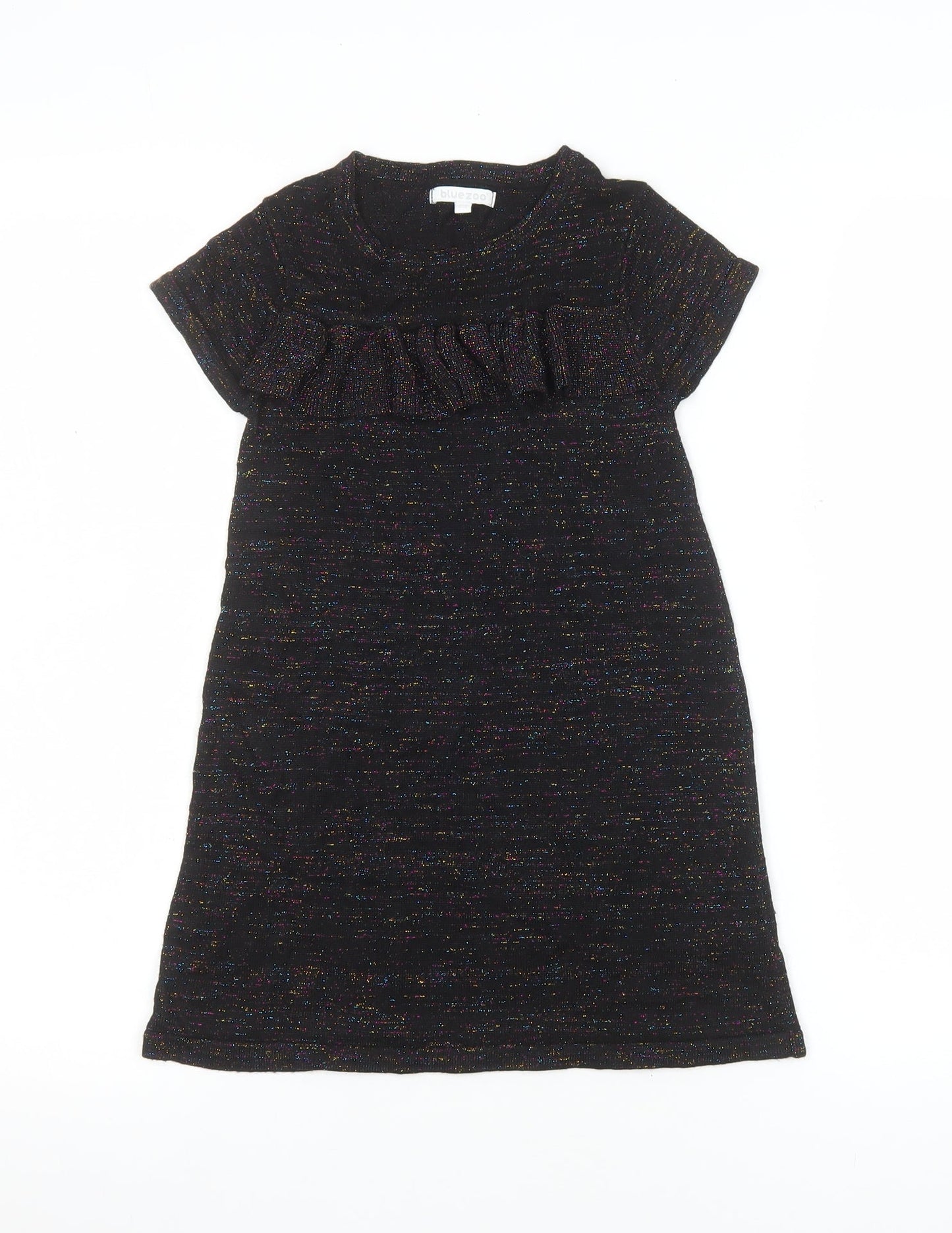 Bluezoo Girls Black Glitter Shift Party Dress 5-6 Years Short Sleeve