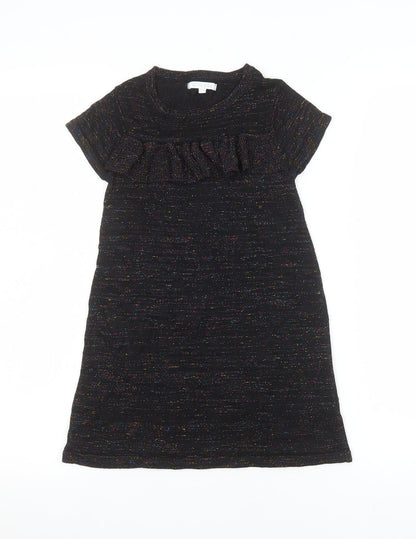 Additional front view of Bluezoo girls’ black glitter shift party dress 5-6 years short sleeve