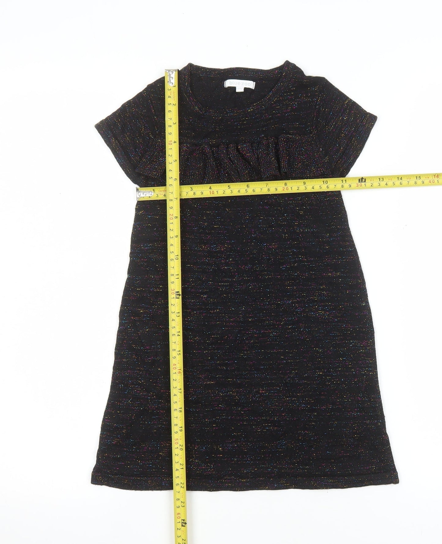 Bluezoo Girls Black Glitter Shift Party Dress 5-6 Years Short Sleeve