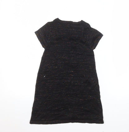 Close-up detail of Bluezoo girls’ black glitter shift party dress 5-6 years short sleeve