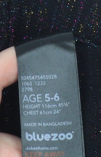 Bluezoo Girls Black Glitter Shift Party Dress 5-6 Years Short Sleeve