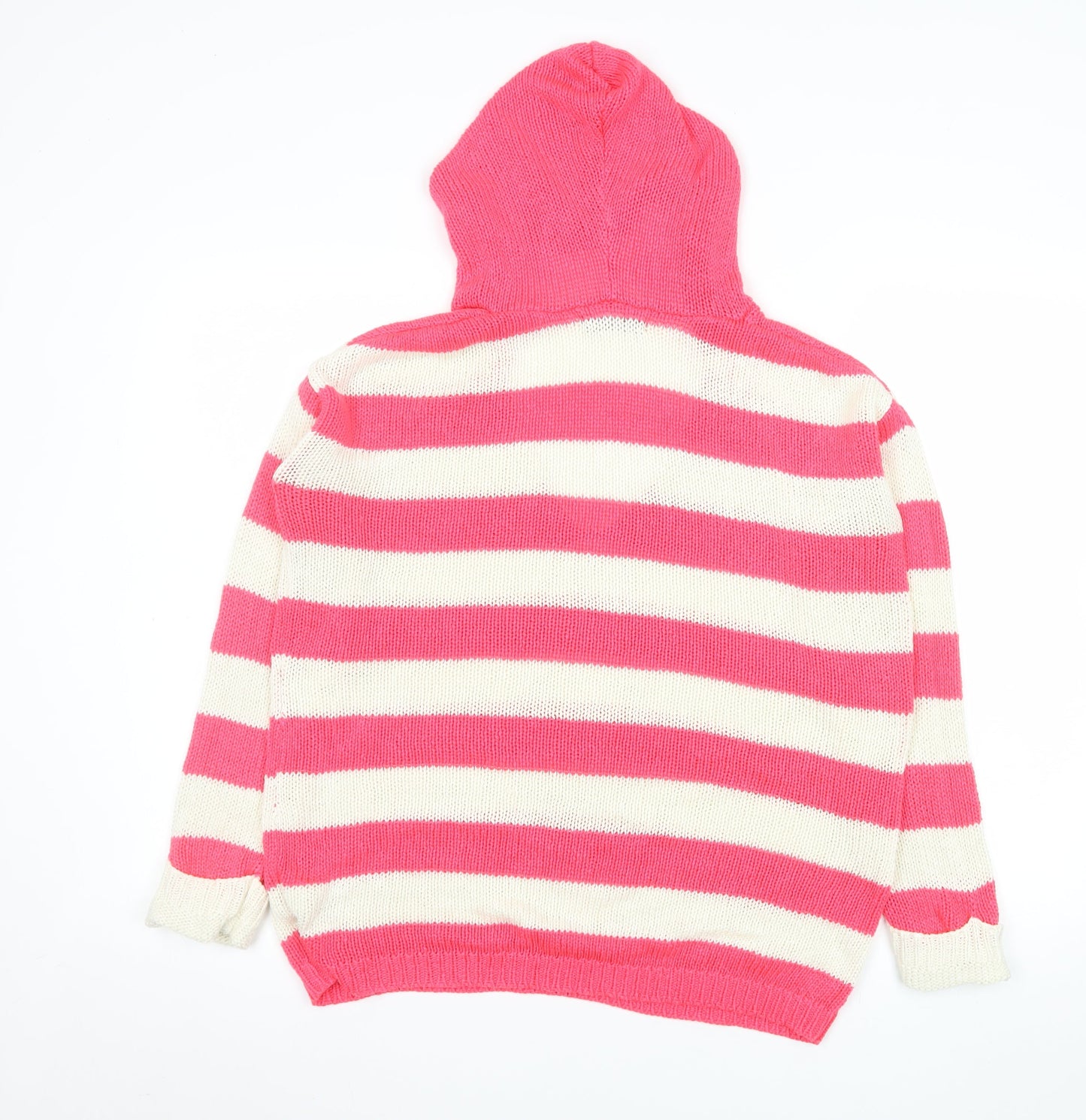 South Women's Pink Striped Hooded V-Neck Knit Jumper Size 14