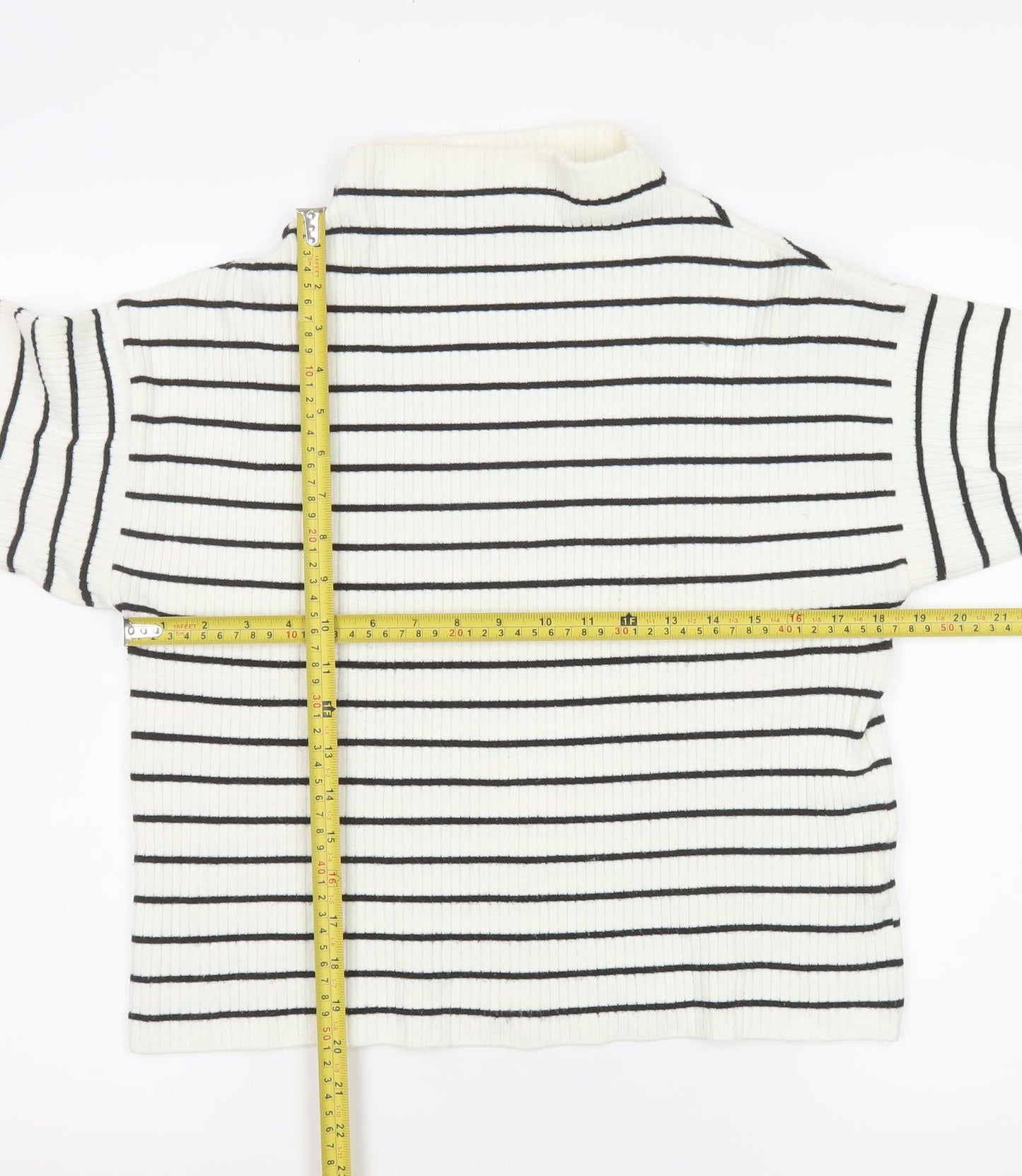 Topshop Women’s White Black Striped Mock Neck Knit Top Size 8