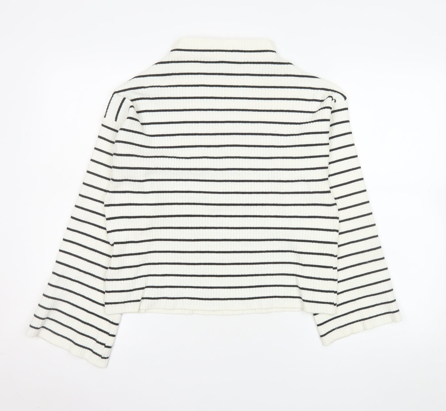 Topshop Women’s White Black Striped Mock Neck Knit Top Size 8