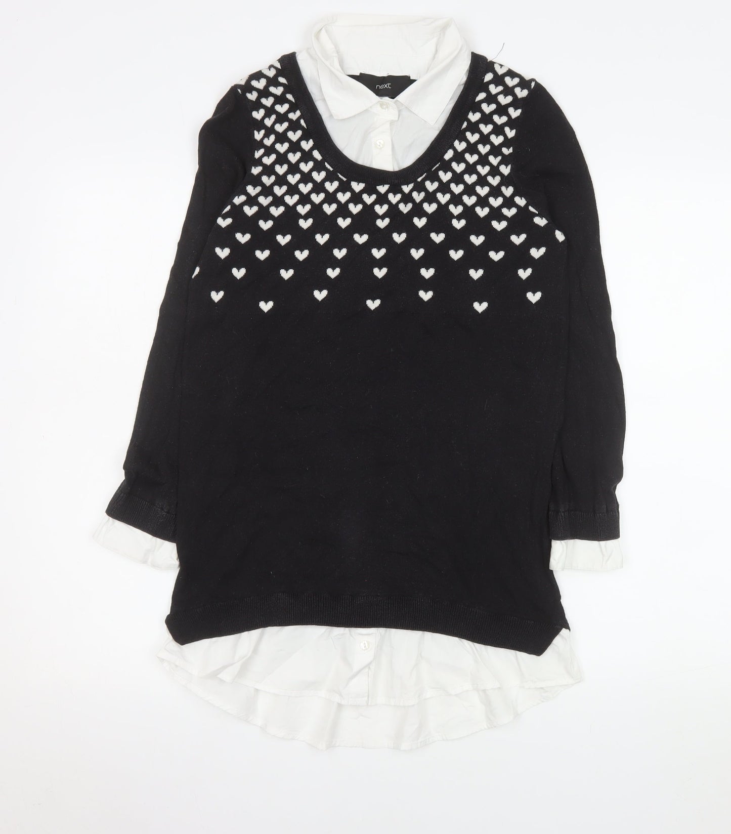 Next Women’s Black Heart Knit Layered Blouse Size 10