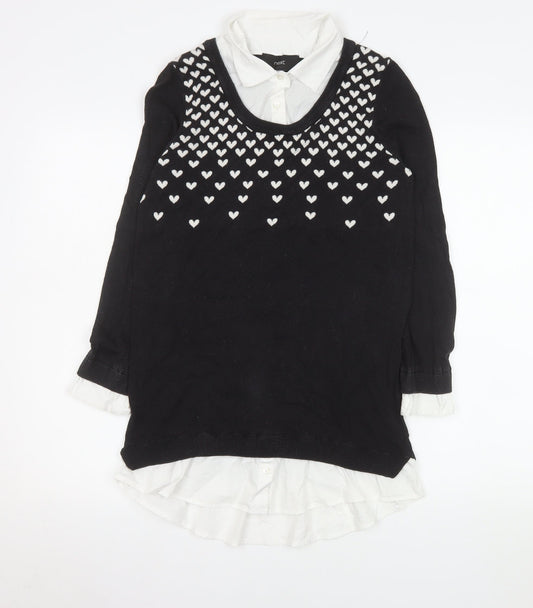Next Women’s Black Heart Knit Layered Blouse Size 10