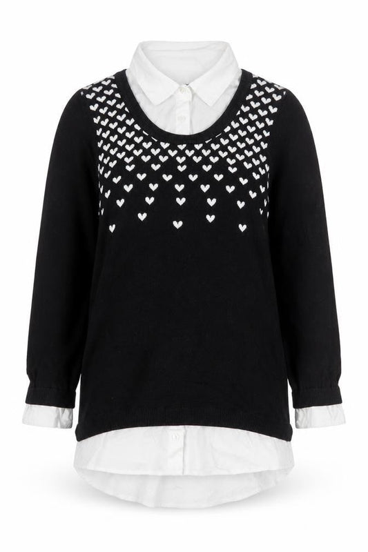 Next Women’s Black Heart Knit Layered Blouse Size 10