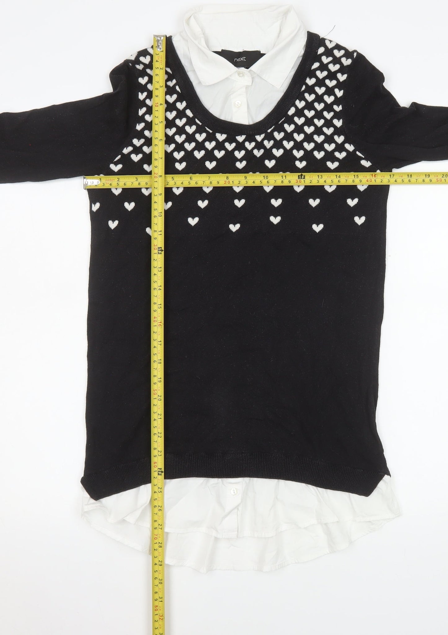 Next Women’s Black Heart Knit Layered Blouse Size 10