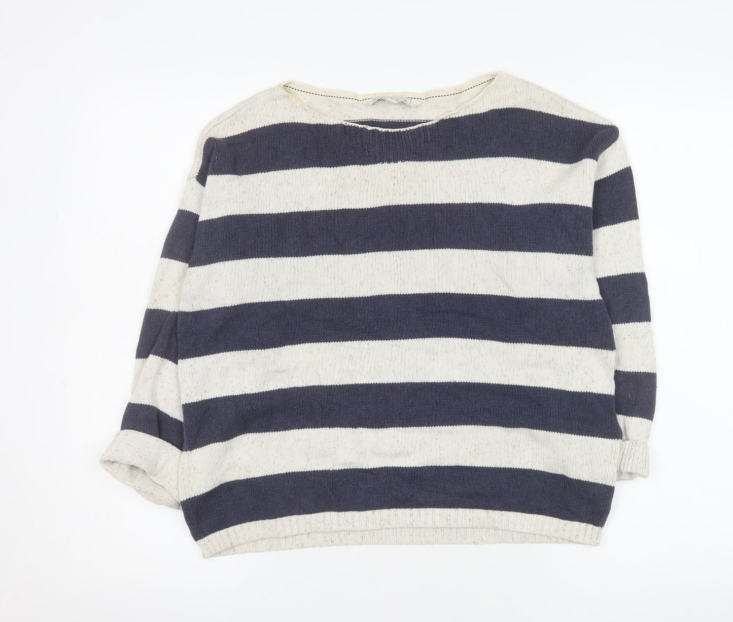 Fat Face Women’s Blue Stripe Cotton Boat Neck Jumper Size 12