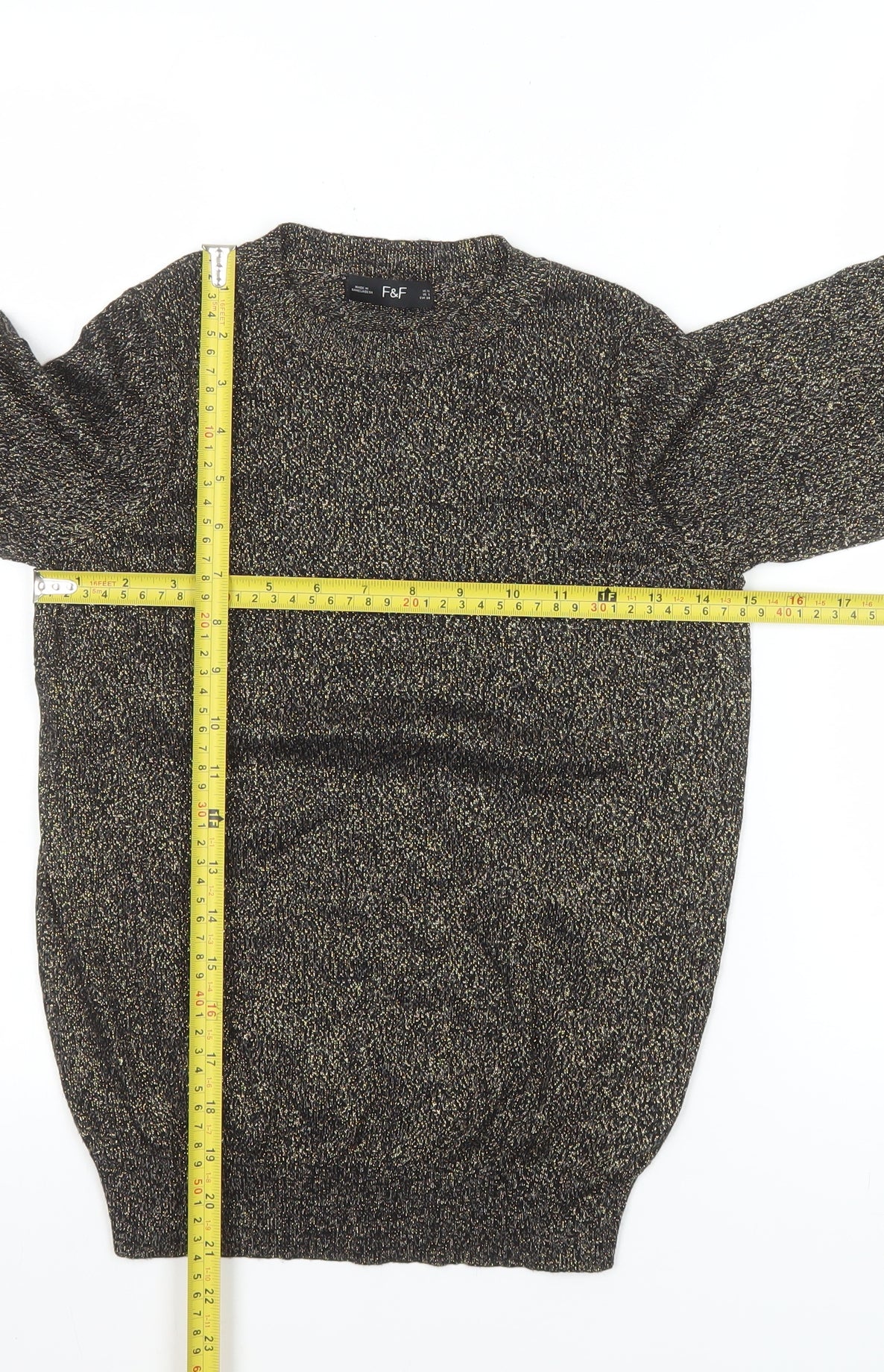 F&F Women’s Black Metallic Knit Long Sleeve Top Size 10