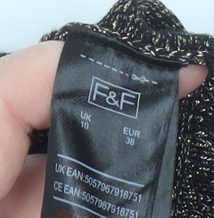 F&F Women’s Black Metallic Knit Long Sleeve Top Size 10