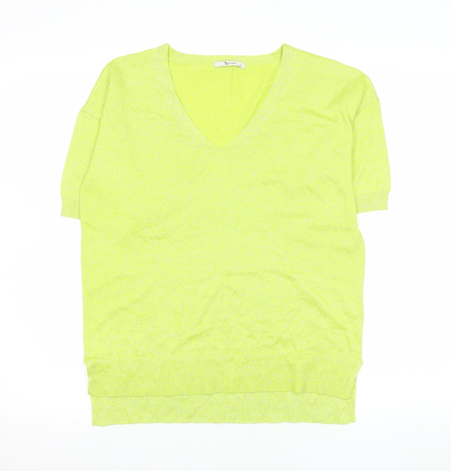 Tu Women's Yellow V-Neck Short Sleeve Knit T-Shirt Size 10