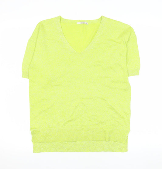 Tu Women's Yellow V-Neck Short Sleeve Knit T-Shirt Size 10