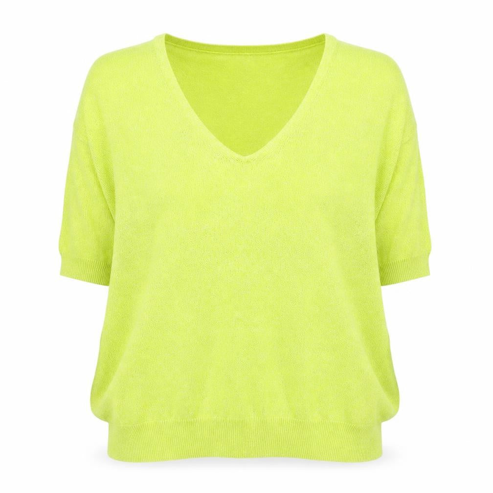 Tu Women's Yellow V-Neck Short Sleeve Knit T-Shirt Size 10