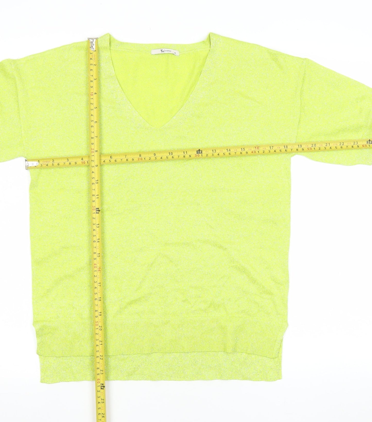 Tu Women's Yellow V-Neck Short Sleeve Knit T-Shirt Size 10