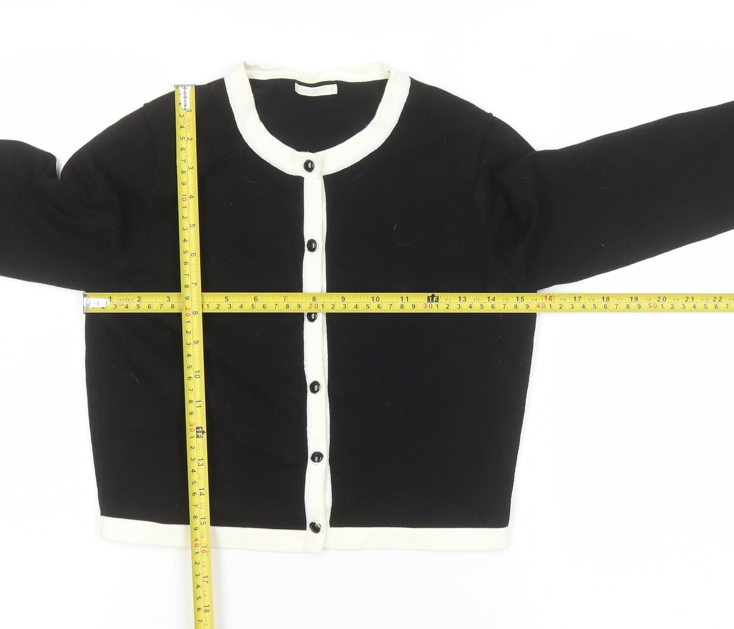 GU Women’s Black & White Cardigan S Regular Knit Classic Style