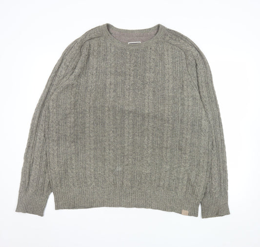 FatFace Mens Grey Cable-Knit Cotton Wool Jumper Size L
