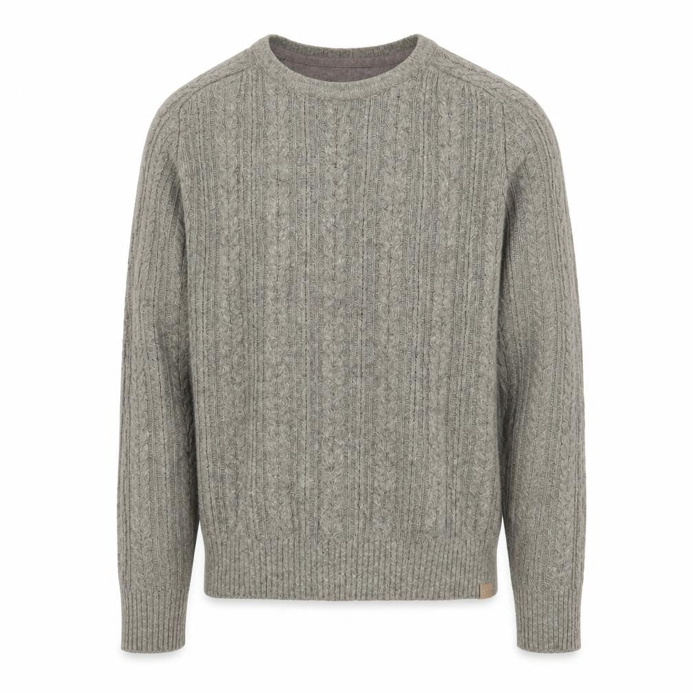 FatFace Mens Grey Cable-Knit Cotton Wool Jumper Size L