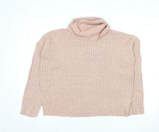 Brave Soul Womens Beige Roll Neck Ribbed Knit Jumper Size M
