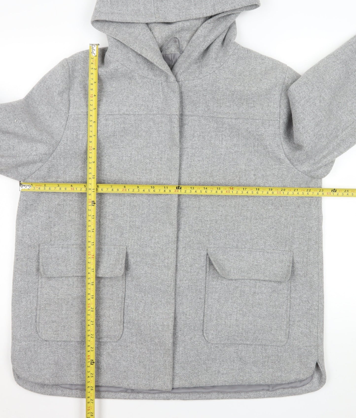 Primark Women’s Grey Wool Blend Hooded Mid-Length Coat UK 18
