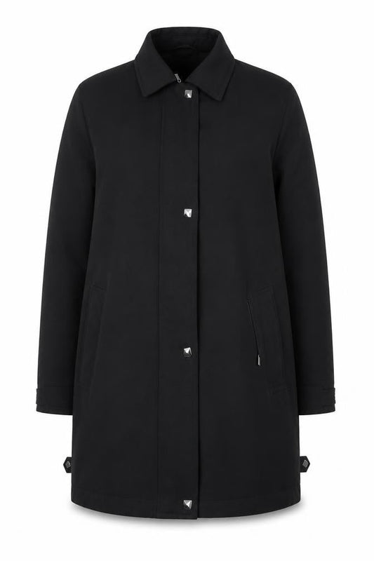 Klass Women's Black Long Overcoat Size 12 Regular Lined Polyester Classic