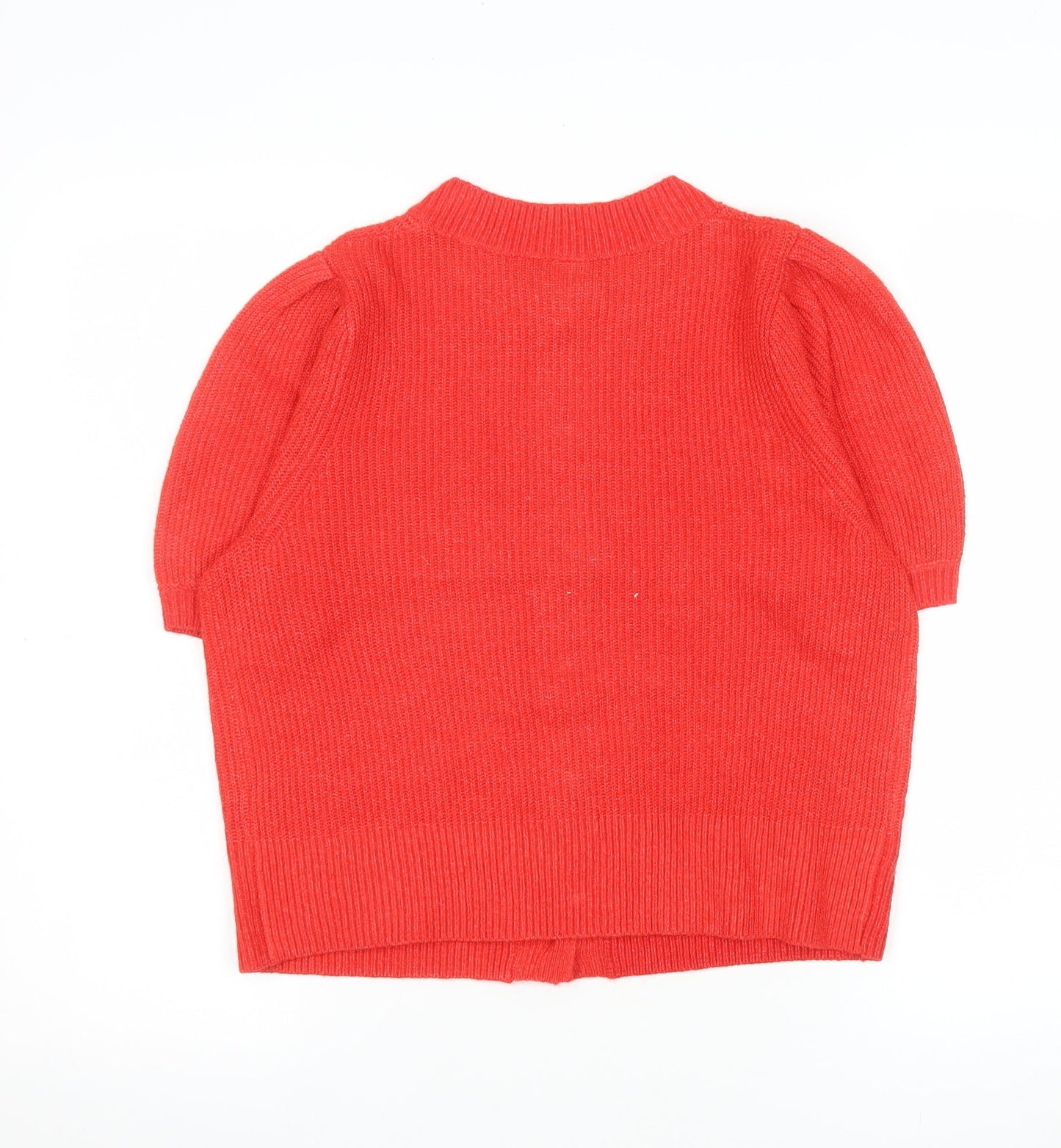 George Women's Red Short Sleeve Puff Knit Cardigan Size S