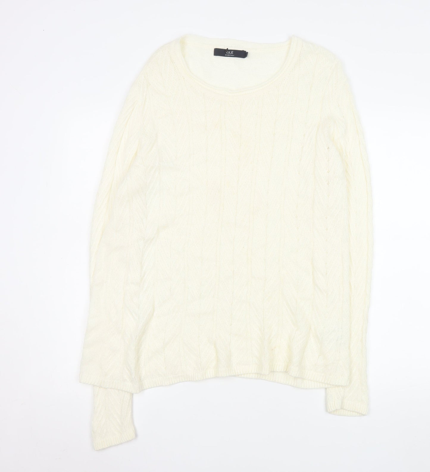 Isle Essentials Women Ivory Cable-Knit Pullover Jumper Size M 14-16 Acrylic