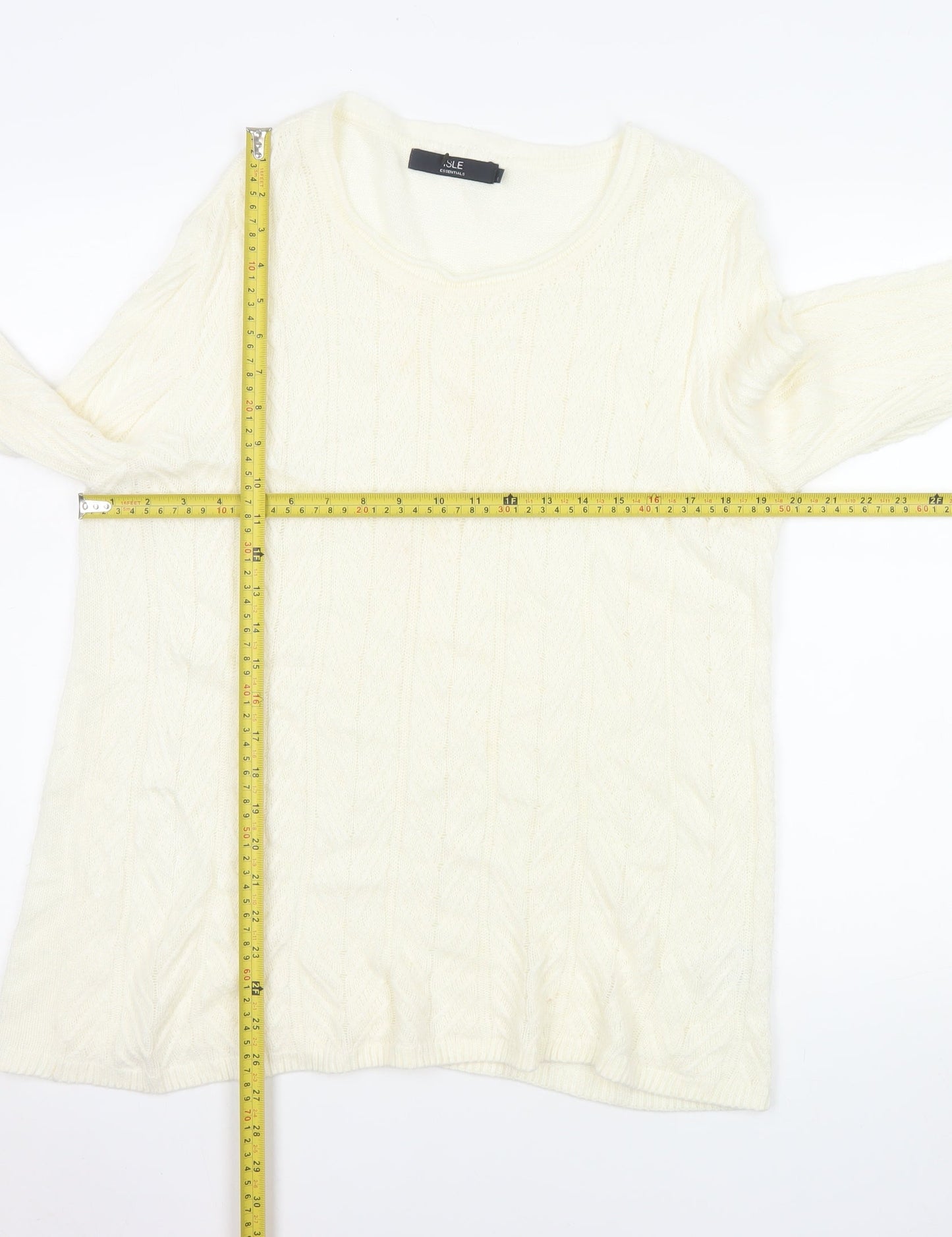 Isle Essentials Women Ivory Cable-Knit Pullover Jumper Size M 14-16 Acrylic