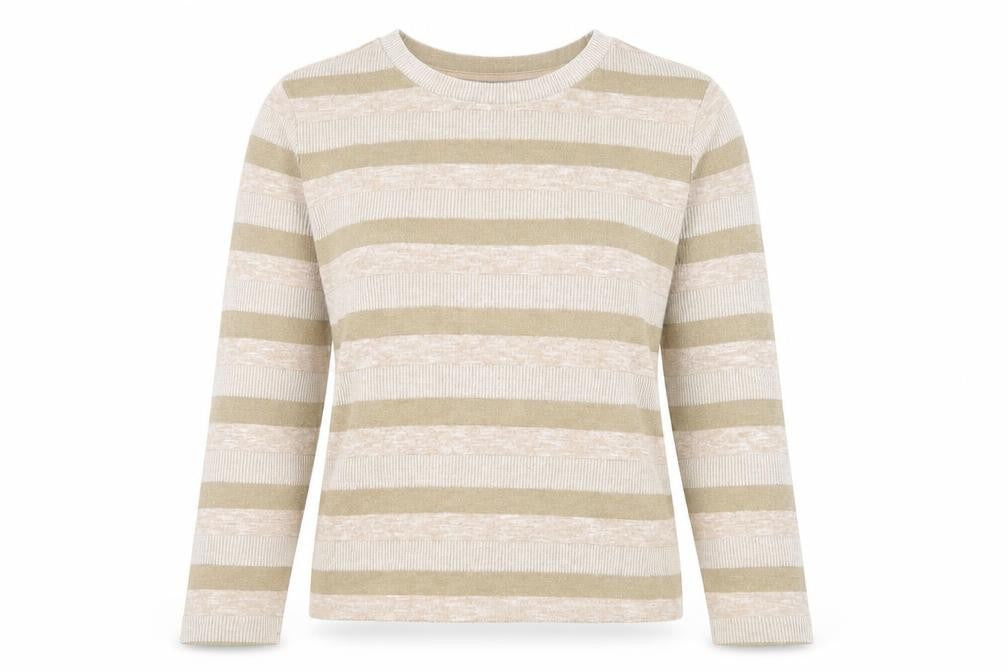 Marks & Spencer Women’s Beige Striped Crew Neck Knit Jumper Size 14