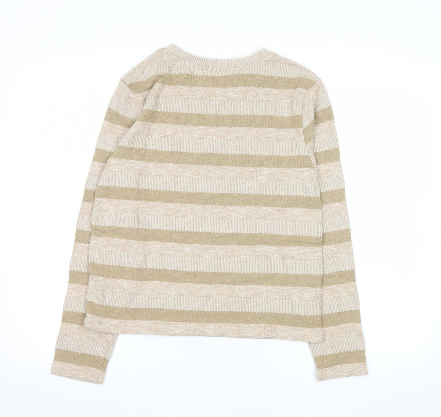 Marks and Spencer Women’s Beige Striped Crew Neck Knit Jumper Size 14