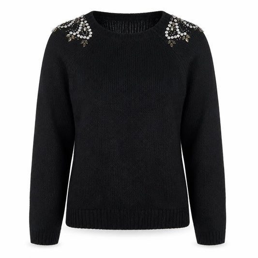 Next Womens Black Beaded Crew Neck Mohair Blend Jumper Size 10