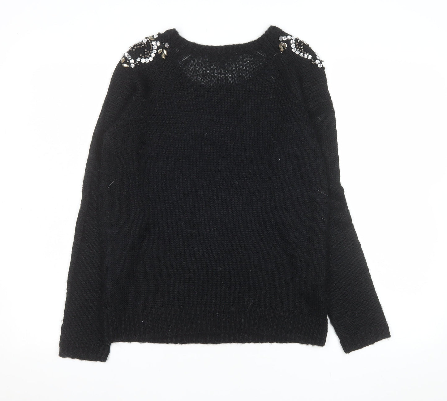 Next Womens Black Beaded Crew Neck Mohair Blend Jumper Size 10