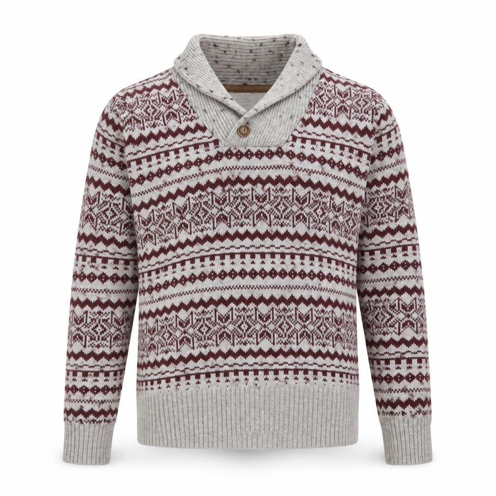 Dunnes Mens Grey Fair Isle Shawl Neck Jumper Size L