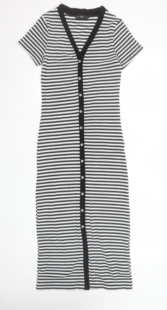F&F Women Black White Striped Bodycon Midi Dress Size 6