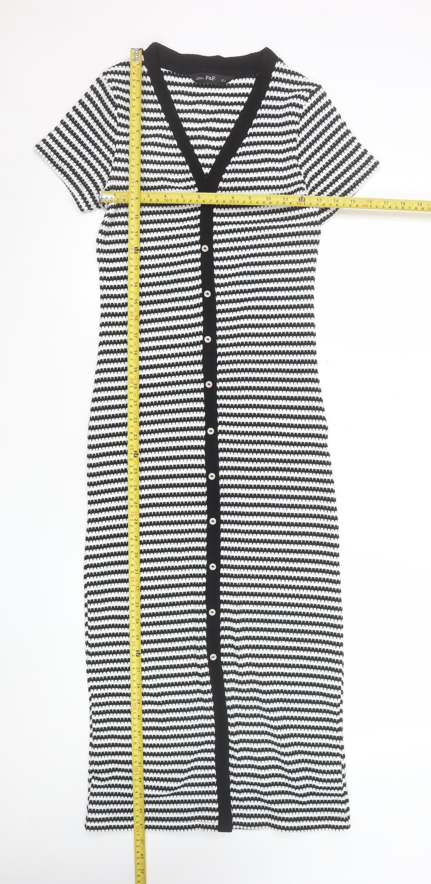 F&F Women Black White Striped Bodycon Midi Dress Size 6