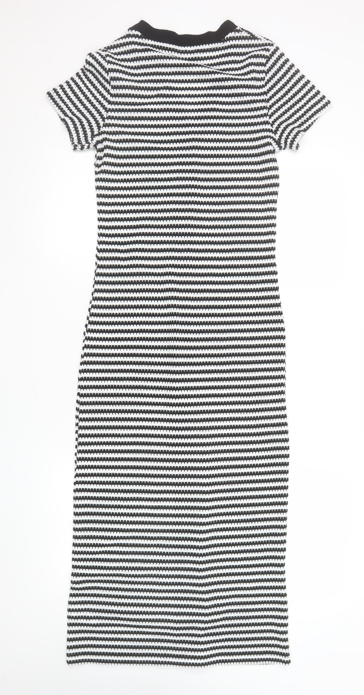 F&F Women Black White Striped Bodycon Midi Dress Size 6