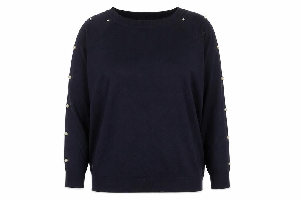Zara Women Blue Beaded Sleeve Knit Pullover Jumper Size 12