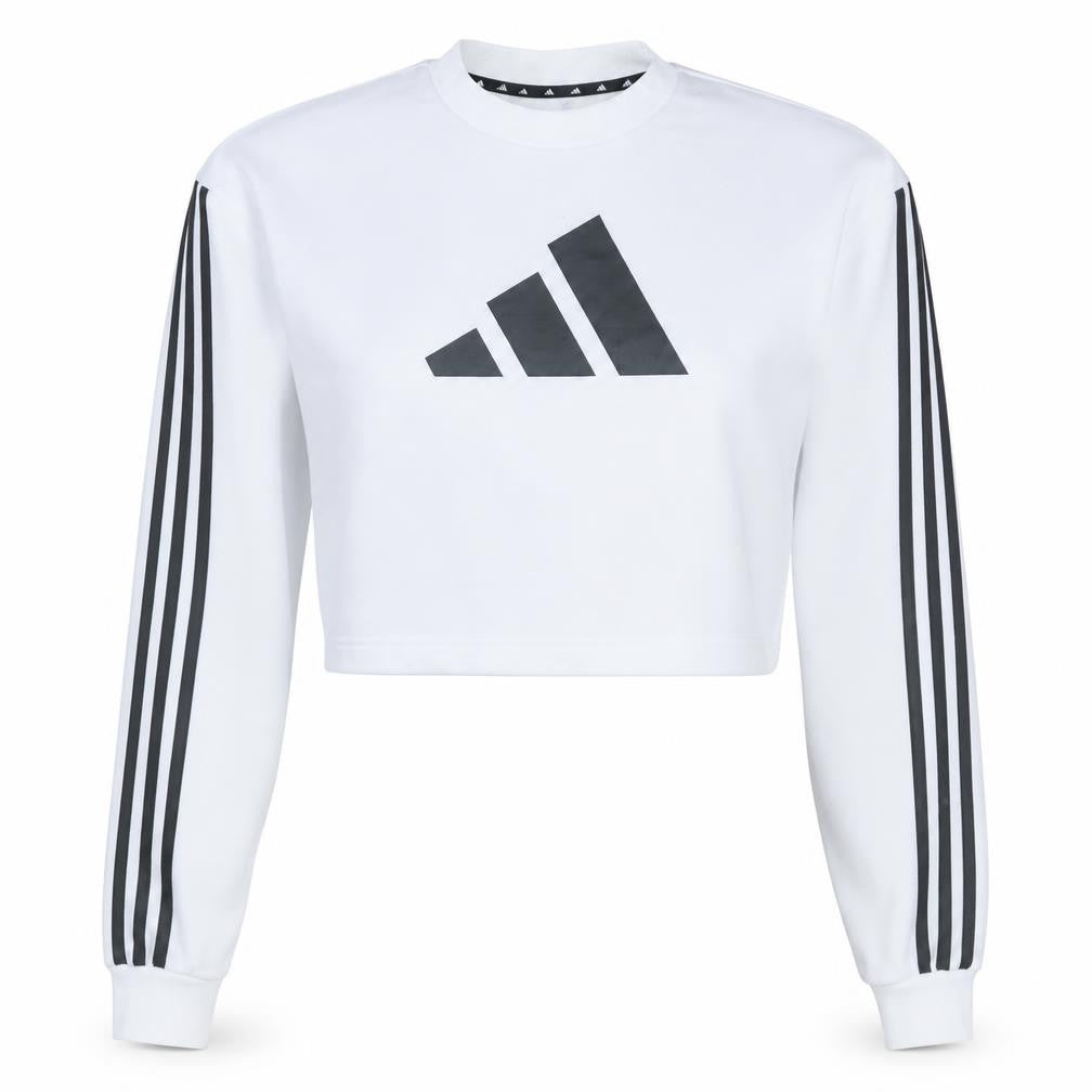 Adidas Women's White Crop Sweatshirt Small Crew Neck Long Sleeve Pullover