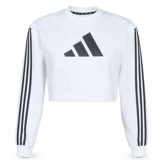 Adidas Women's White Crop Sweatshirt Small Crew Neck Long Sleeve Pullover