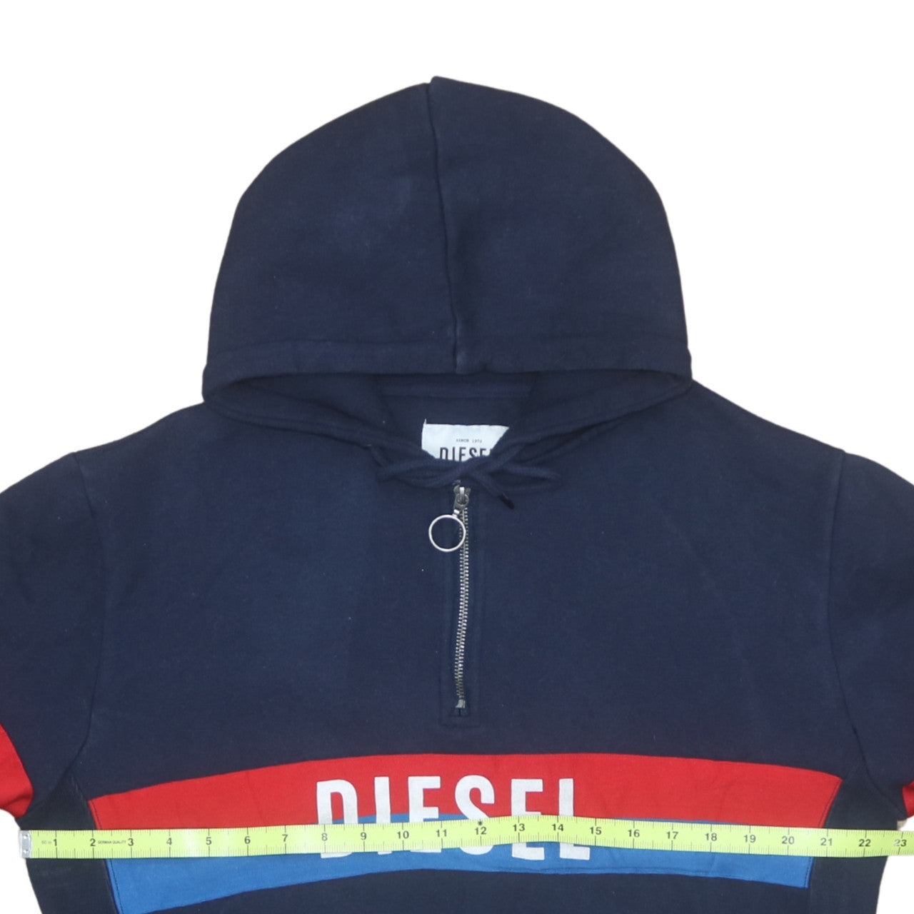 Diesel Men's Blue XL 1/2 Zip Hoodie with Logo and Pocket