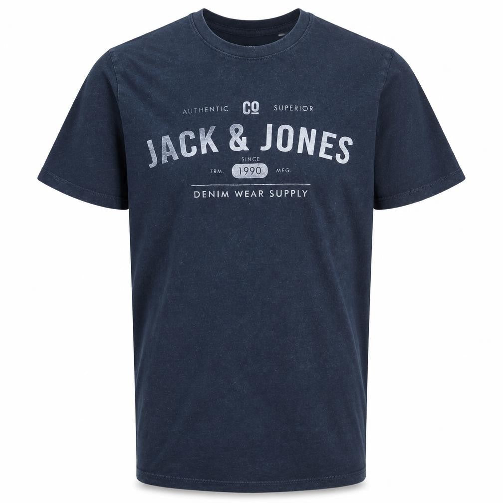 Jack & Jones Men's Blue L Crew Neck Graphic Print Cotton T-Shirt