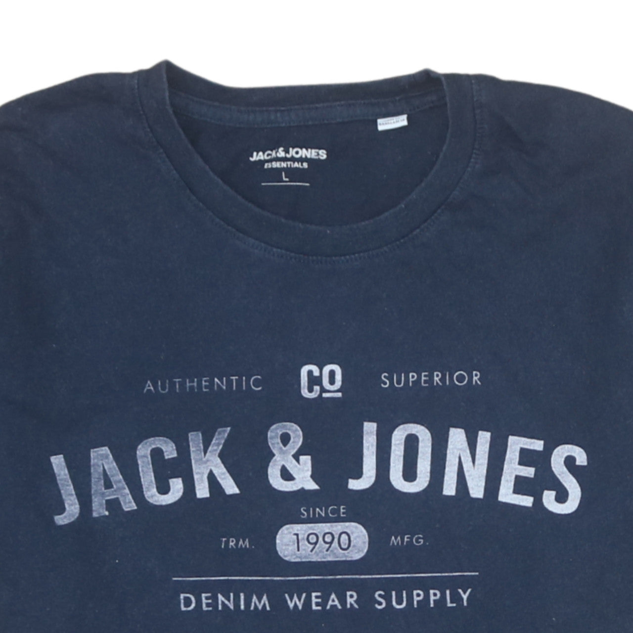 Jack & Jones Men's Blue L Crew Neck Graphic Print Cotton T-Shirt
