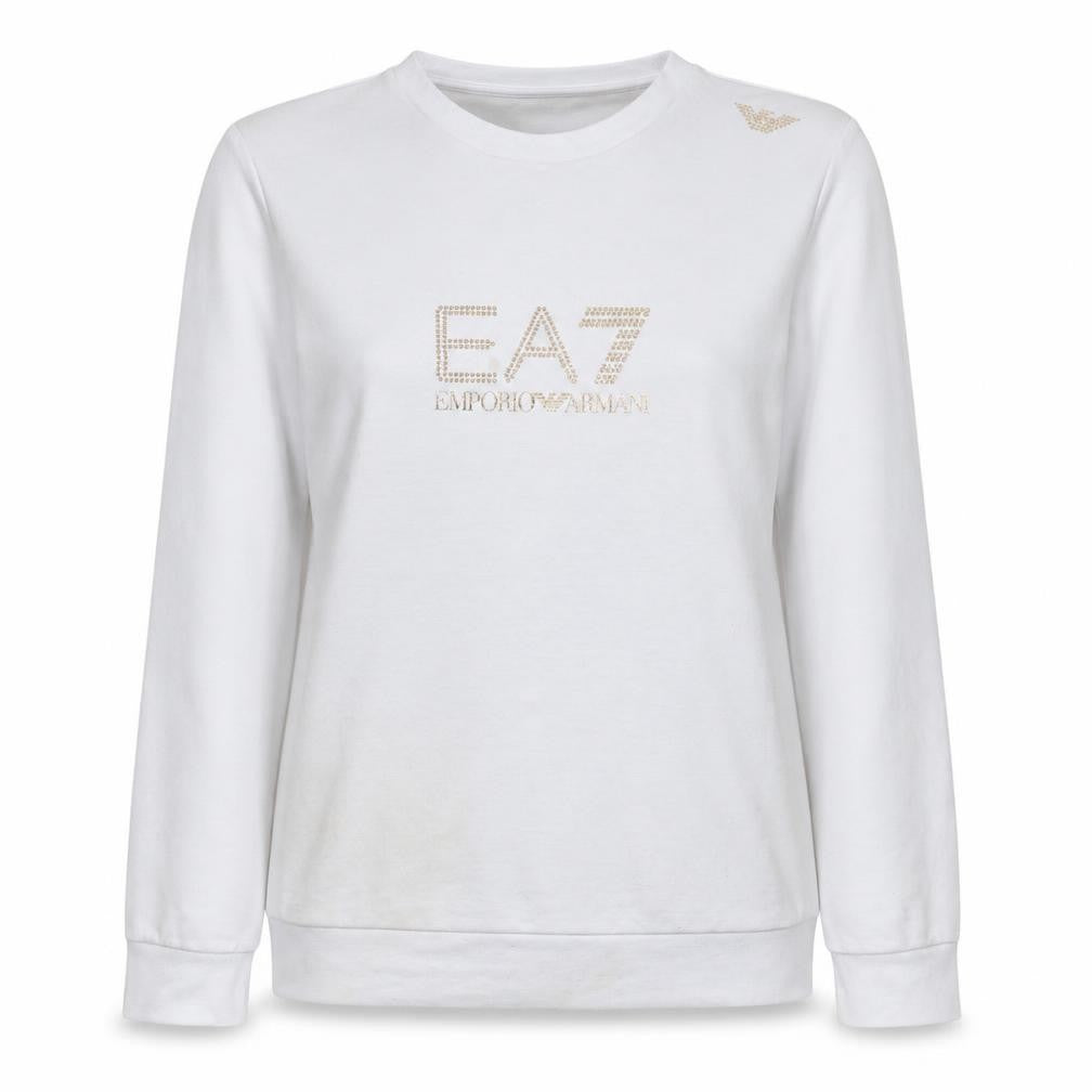 Emporio Armani EA7 Women's White XL Pullover Sweatshirt with Logo Detail