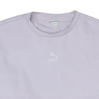 Additional view of Puma women’s lilac crew neck pullover sweatshirt, size L, relaxed fit