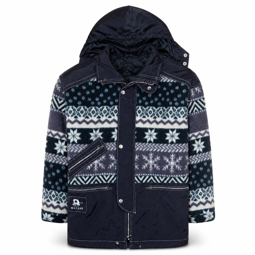 Meryll Jeans Men's Blue Fair Isle Hooded Parka Jacket Size 38