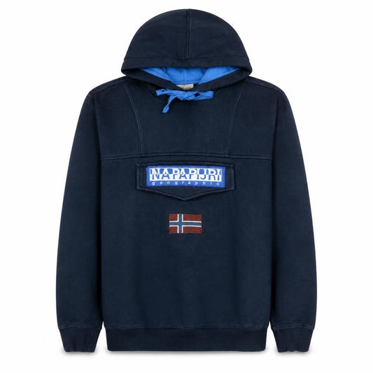 Napapijri Men's Blue Pullover Fleece Hoodie M Embroidered Logo Outdoor