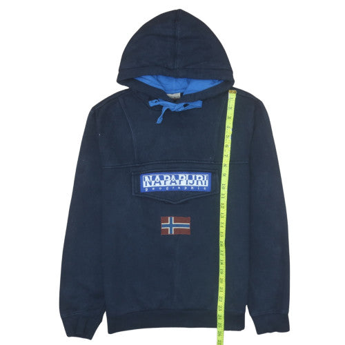 Napapijri Men's Blue Pullover Fleece Hoodie M Embroidered Logo Outdoor