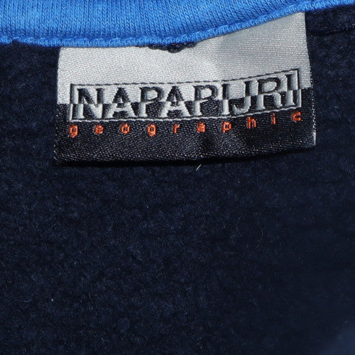 Napapijri Men's Blue Pullover Fleece Hoodie M Embroidered Logo Outdoor