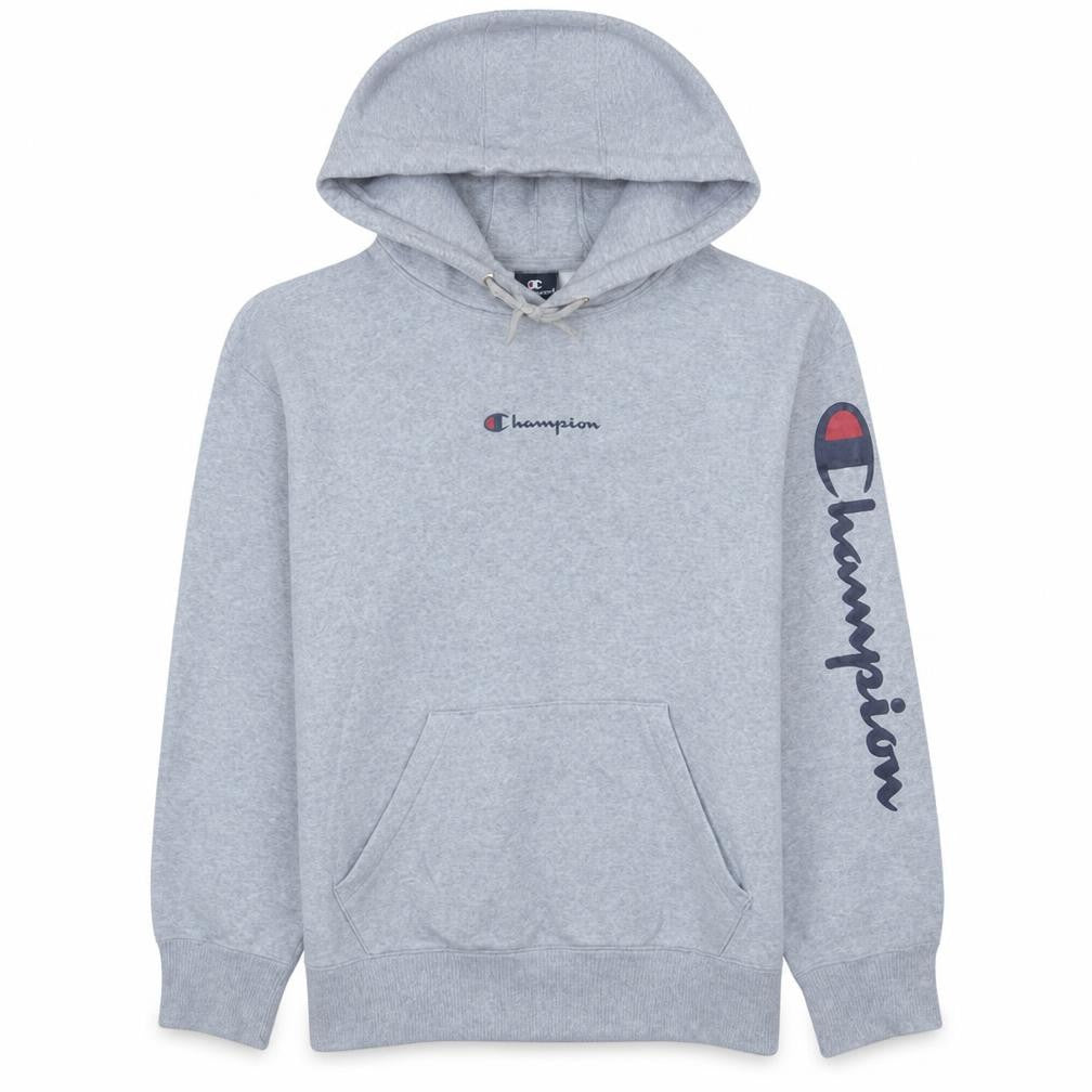 Champion Men's Grey Pullover Hoodie Large Logo Fleece Sweatshirt